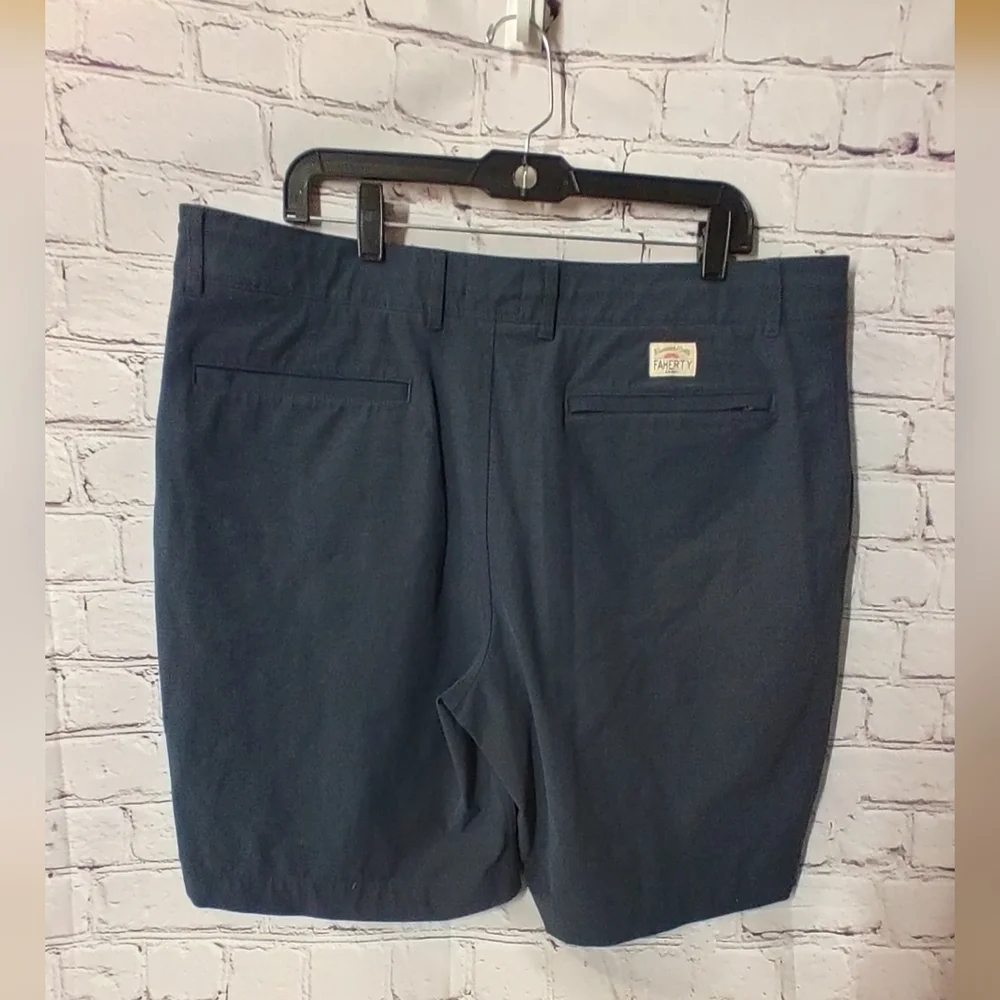 Faherty Mens All Day Stretch Khaki Navy Blue Shorts 38